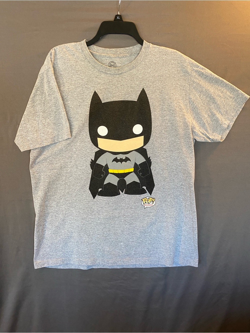 DC Comics Gray Batman Pop! Graphic Tee with Yellow Accent